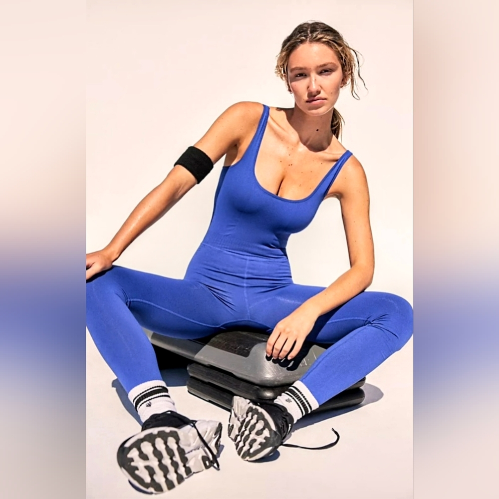 NWOT Free People Movement Good Karma Onesie in Blue, size XL